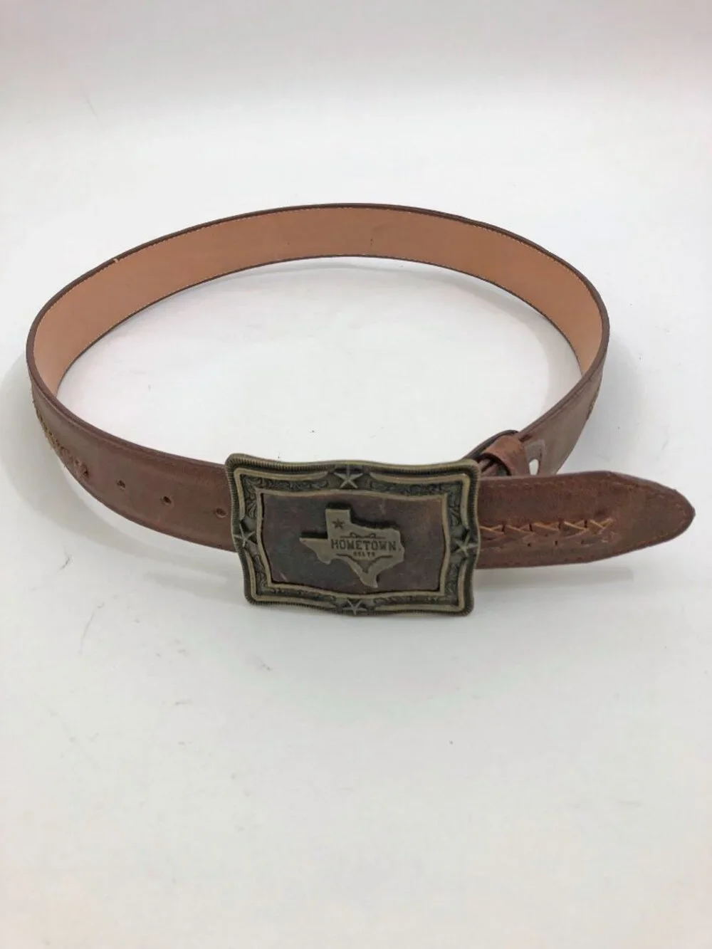 Western leather Belt Size 36 Hometown Belts Brown Texas Brass & Leather Buckle
